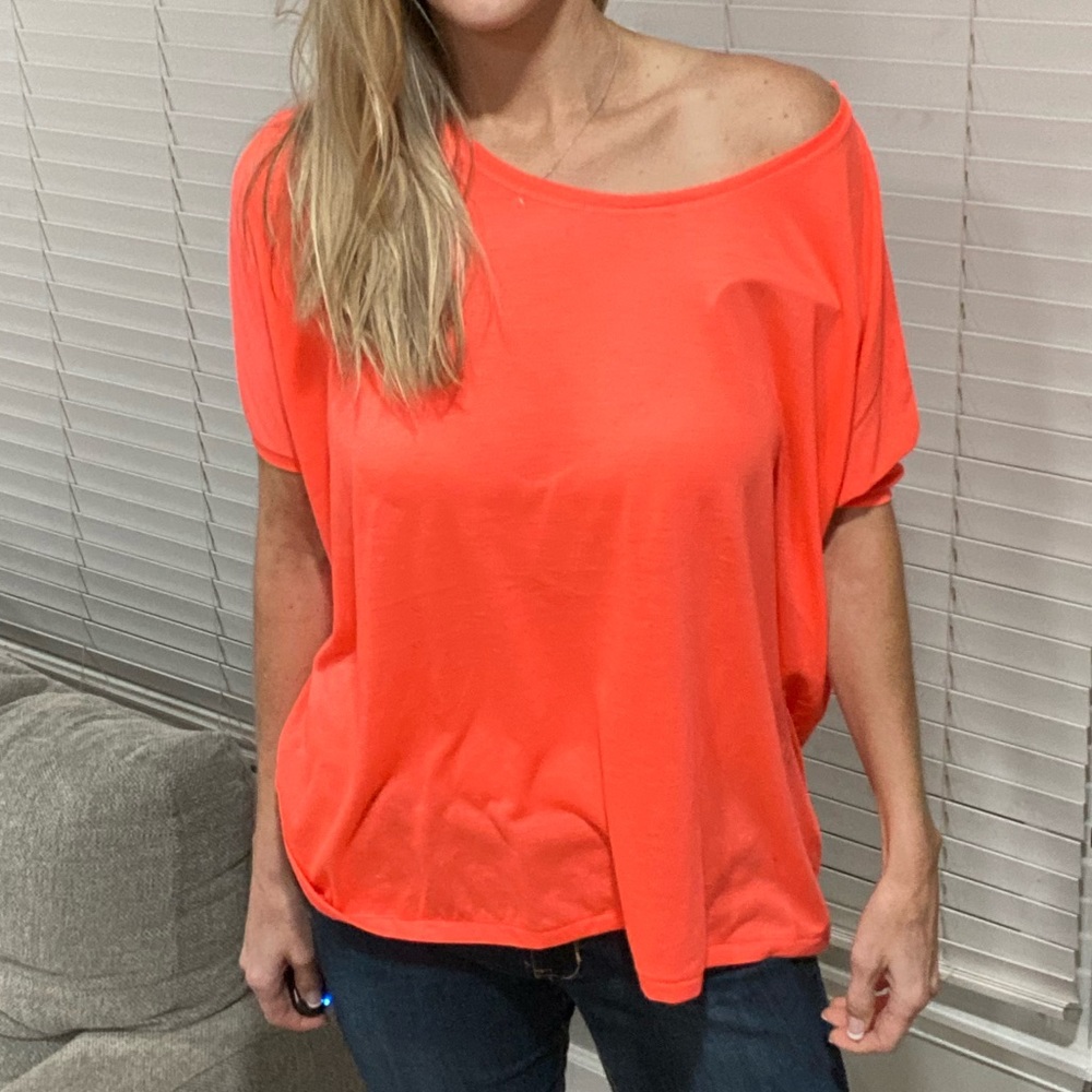 JUST FEMALE Oversized Neon Orange/Pink S/M Tee Shirt - Picture 2 of 11